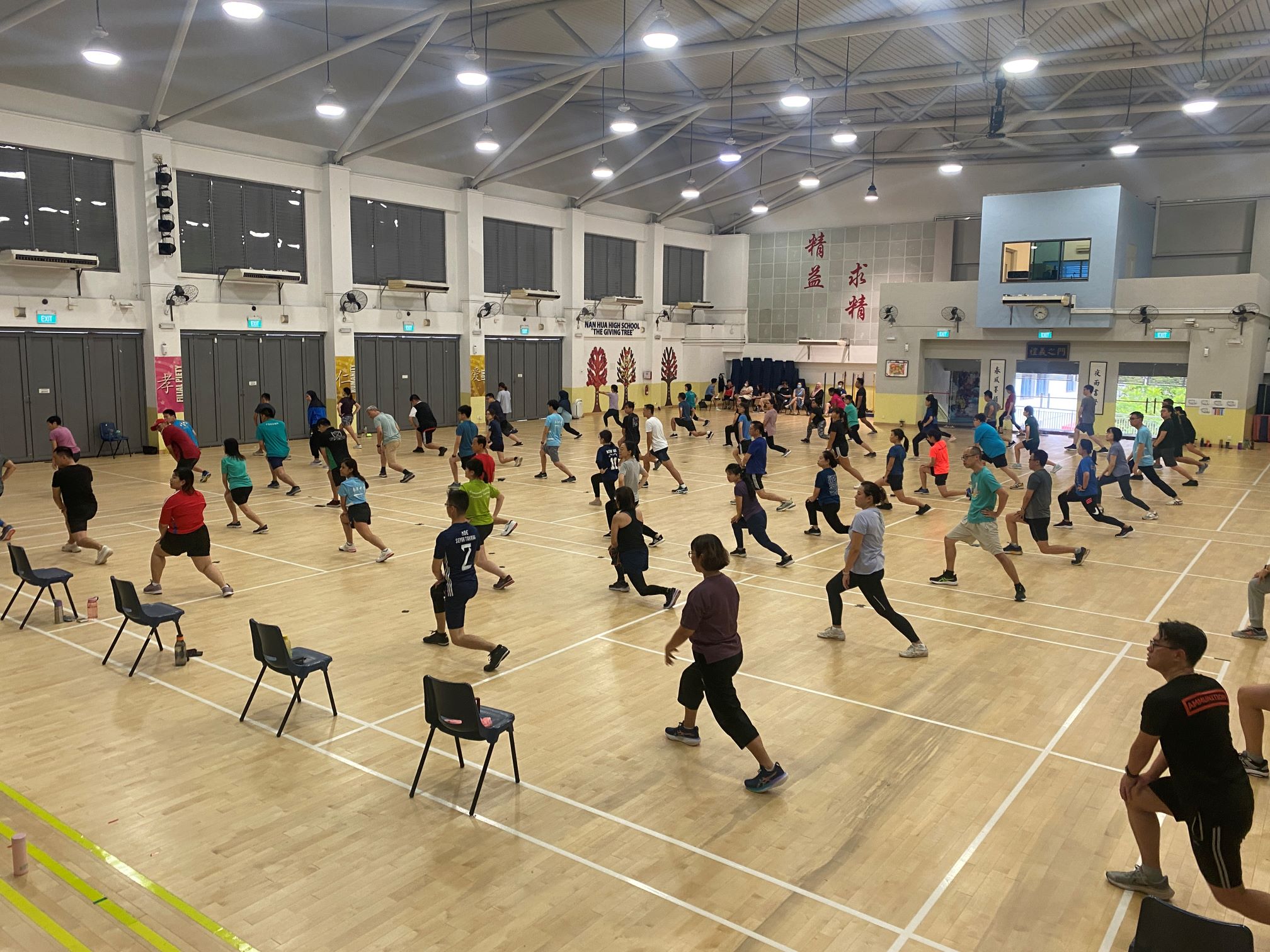 Staff doing warm up before Kickboxing